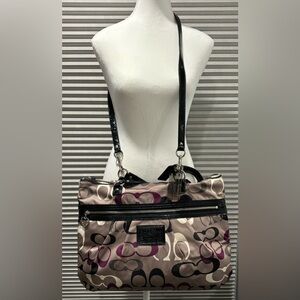 VTG COACH Poppy Tote Signature Logo M1294 F22961 Gray Purple Black Boho Chic